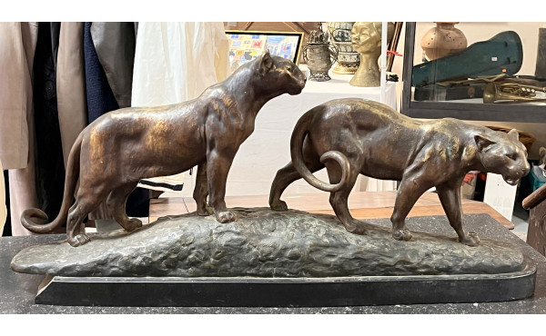 Ecole Française début Xxème "Deux lionne