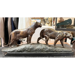 Ecole Française début Xxème "Deux lionne