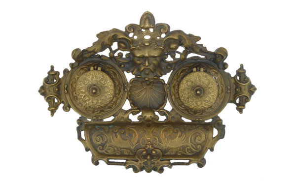 Encrier double ancien en laiton à décor 