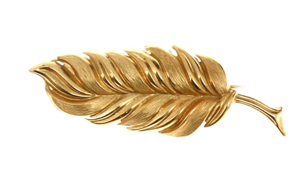 Broche plume en or jaune 18 cts, poinçon