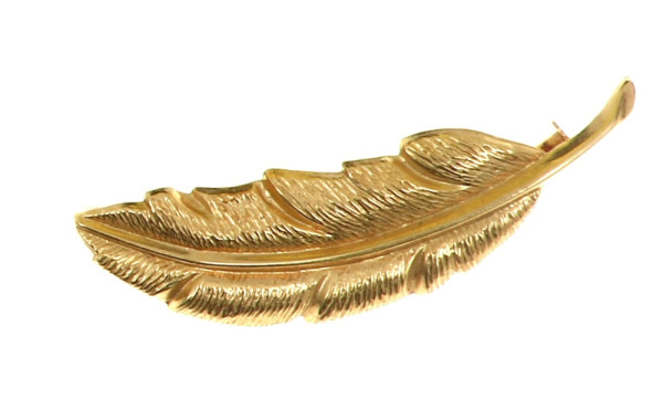 Broche plume en or jaune 18 cts, poinçon