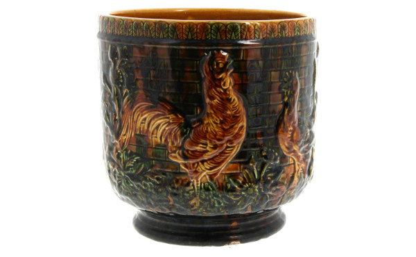 Cache-pot en faïence à décor de poules e