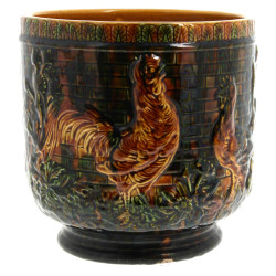 Cache-pot en faïence à décor de poules e