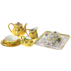 Encrier double en porcelaine à décor flo