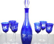 Service à vin en cristal bleu et transpa