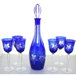 Service à vin en cristal bleu et transpa