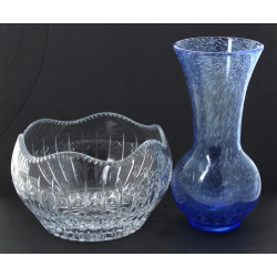 BIOT - Vase en verre bullé bleu, H 28,5 