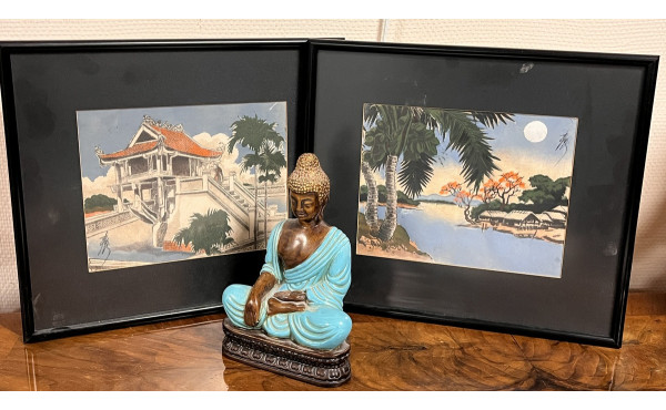 INDOCHINE - 2 peintures sur soie rapport
