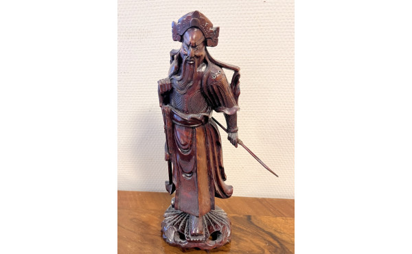 Sculpture de guerrier chinois en bois H.