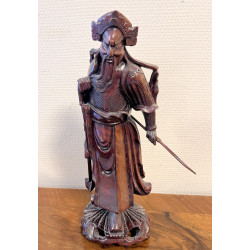 Sculpture de guerrier chinois en bois H.