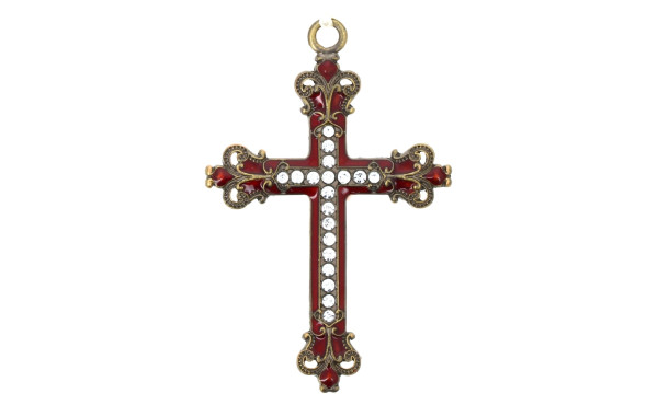 Pendentif croix en métal émaillé rouge e