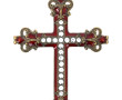 Pendentif croix en métal émaillé rouge e