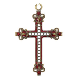 Pendentif croix en métal émaillé rouge e