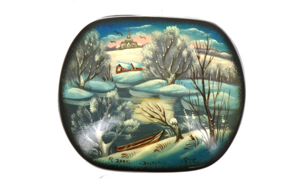 Petite boite laquée à décor d'un paysage