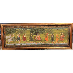 INDE - "Scène animée", peinture sur soie