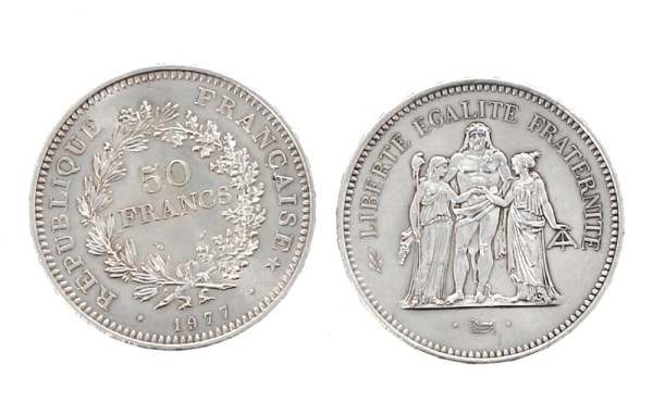 2 pièces de 50 F argent "1977"