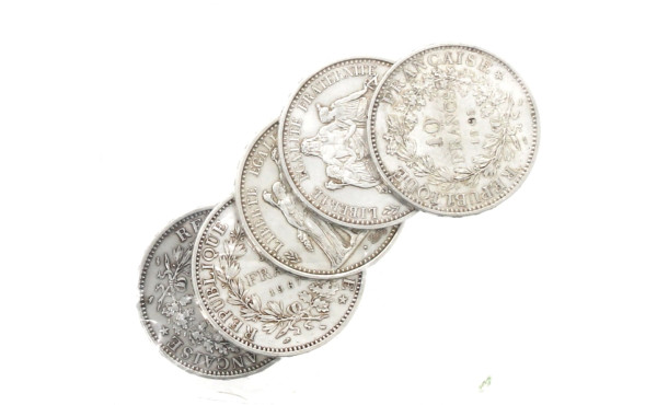 Lot de 5 pièces de 10 F Hercule 1965-196