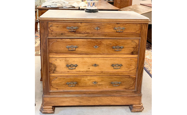 Commode 4 tiroirs en noyer plateau marbr