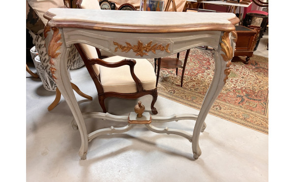 Console en bois laqué gris, plateau marb