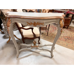 Console en bois laqué gris, plateau marb