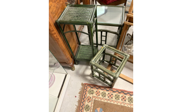 Lot de 3 petits meubles en rotin vert : 