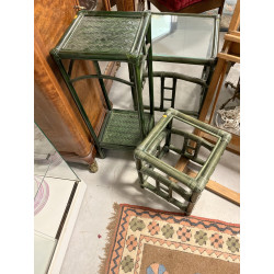 Lot de 3 petits meubles en rotin vert : 