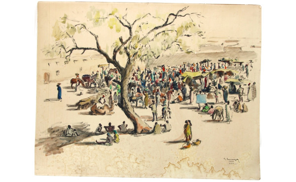 Gustave HERVIGO (1896-1993) "Marché afri