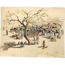 Gustave HERVIGO (1896-1993) "Marché afri