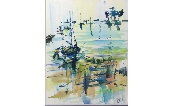 Ecole Xxème "Marine dans les tons bleus"