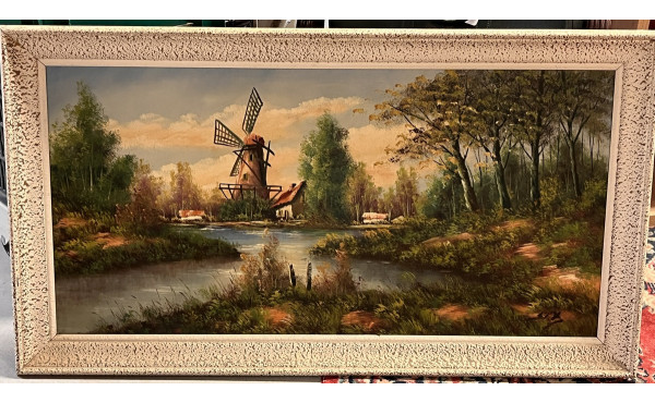 Ecole Xxe "Moulin" huile sur toile 100 x