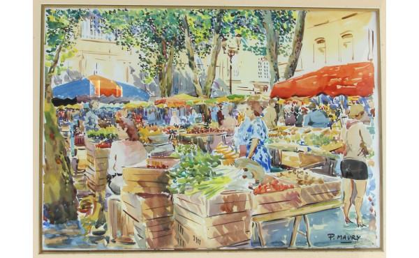Pierre MAURY (Xxème) "Scène de marché en