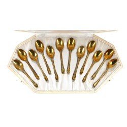 12 cuillères à moka en métal doré (en éc