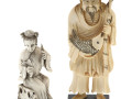CHINE - 2 statuettes "Pêcheur" et "Femme