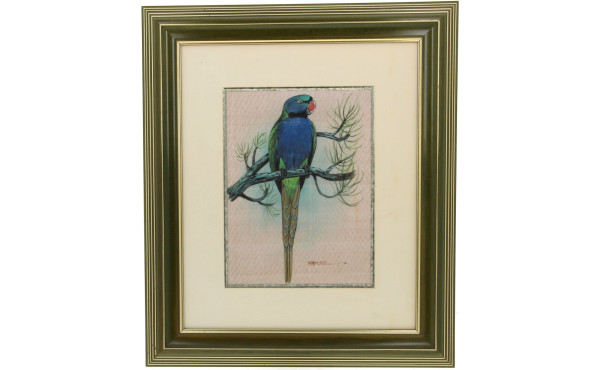 "Perroquet branché", soie peinte, 32,5 x