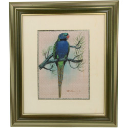 "Perroquet branché", soie peinte, 32,5 x