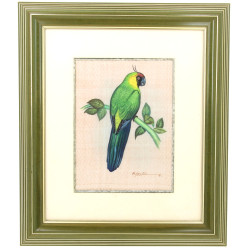 "Perroquet branché", soie peinte 32,5 x 