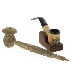CHINE - Lot de 2 pipes, l'une en alliage