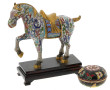 CHINE - Cheval en cloisonné sur socle bo
