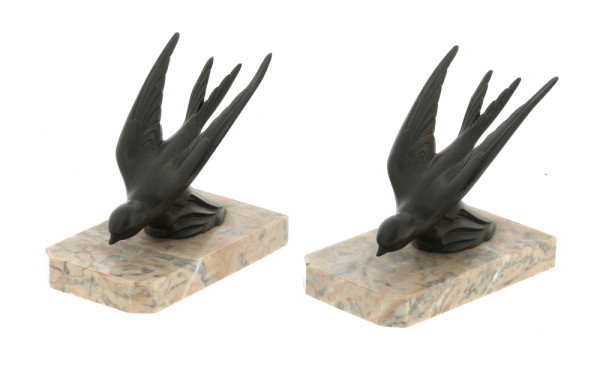 Paire de serre-livres en régule et marbr