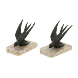 Paire de serre-livres en régule et marbr