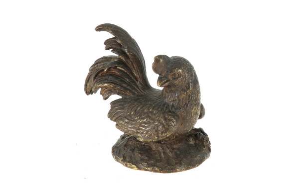 POULE - Petit bronze à patine brune, H 8