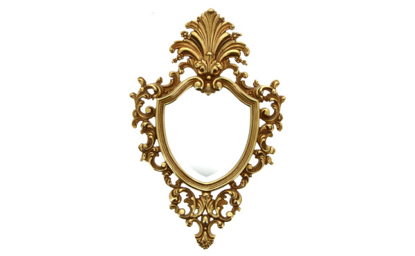 Petit miroir rocaille en bronze doré, H 