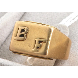 Chevalière "BF" en or jaune 18 cts, poin