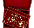 Coffret à bijoux en cuir rouge et filets