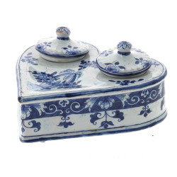 Encrier double en forme de cœur en faïen