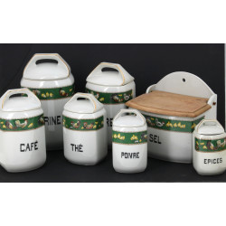 Série de 6 pots à épices et boîte à sel 