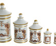 Suite de 5 pots à pharmacie en porcelain