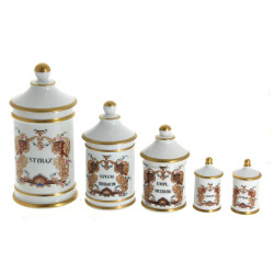 Suite de 5 pots à pharmacie en porcelain